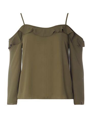 Dorothy Perkins Khaki Strappy Frill Cold Shoulder Top