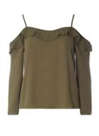 Dorothy Perkins Khaki Strappy Frill Cold Shoulder Top