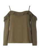 Dorothy Perkins Khaki Strappy Frill Cold Shoulder Top