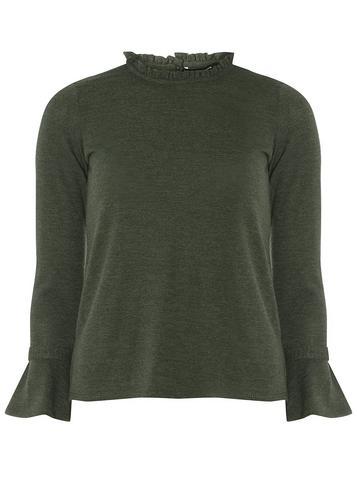 Dorothy Perkins Khaki Frill Neck Tie Sleeve Top