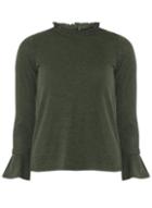 Dorothy Perkins Khaki Frill Neck Tie Sleeve Top