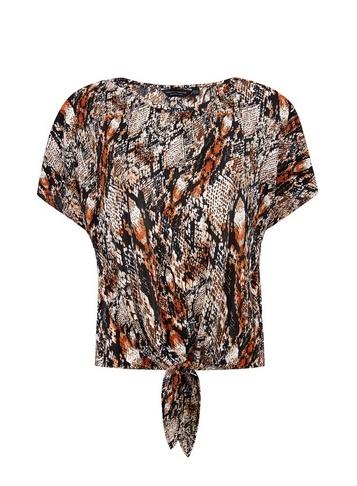 Dorothy Perkins Multi Colour Snake Print Tie Front Plisse Top