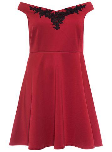 Dorothy Perkins *quiz Curve Berry And Black Skater Dress