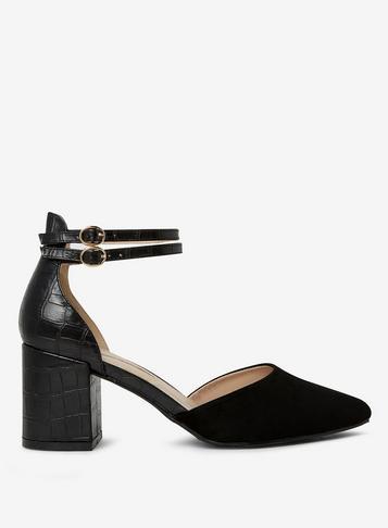 Dorothy Perkins Black Crocodile Gemma Court Shoes