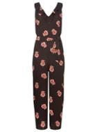 Dorothy Perkins *tall Black Ruffle Floral Jumpsuit