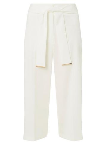 Dorothy Perkins Ivory Belted Wide Cropped Trousers