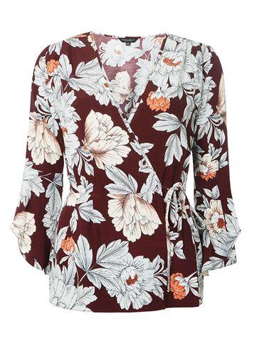 Dorothy Perkins Wine Floral Print Wrap Blouse