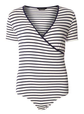 Dorothy Perkins Ivory And Navy Wrap Body Top