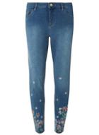 Dorothy Perkins Mid Wash 'darcy' Floral Embroidered Hem Ankle Grazer Jeans