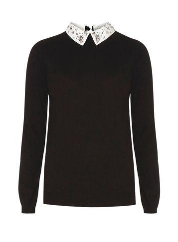 Dorothy Perkins *tall Black Embellished Collar Jumper