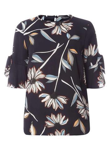 Dorothy Perkins *tall Navy Sketchy Floral Ruffle Top