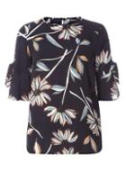 Dorothy Perkins *tall Navy Sketchy Floral Ruffle Top