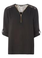 Dorothy Perkins Black Lace Zip Front Top