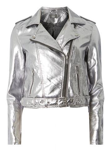 Dorothy Perkins *only Gunmetal Metallic Biker Jacket