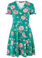 Dorothy Perkins Green Floral Wrap Fit And Flare Dress