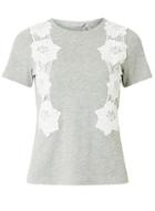 Dorothy Perkins Petite Grey Lace Trim T-shirt
