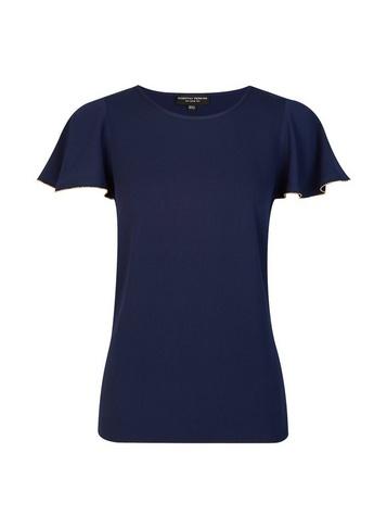Dorothy Perkins *navy Gold Ruffle Sleeve Top