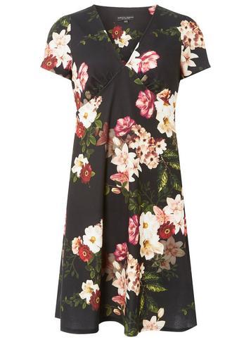 Dorothy Perkins Black Floral V-neck Skater Dress
