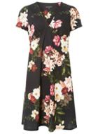 Dorothy Perkins Black Floral V-neck Skater Dress