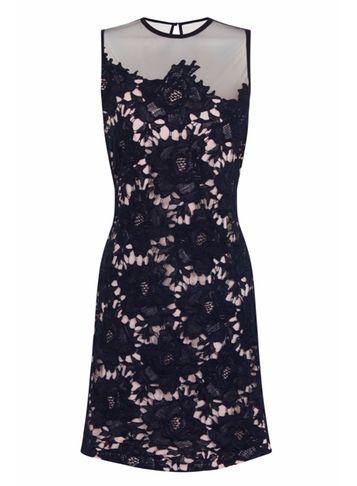 Dorothy Perkins *little Mistress Navy Crochet Sheer Shift Dress