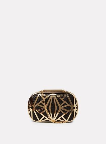 Dorothy Perkins Black And Gold Grid Box Clutch