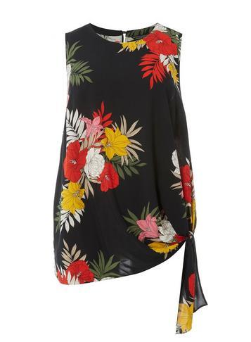 Dorothy Perkins *dp Curve Black Floral Side-knot Shell Top