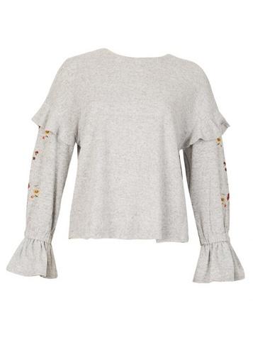 *blue Vanilla Grey Frill Sleeve Top