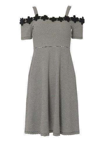 Dorothy Perkins *tall Black Striped Trim Skater Dress