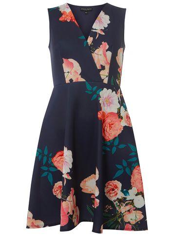 Dorothy Perkins Navy Floral Scuba Wrap Skater Dress