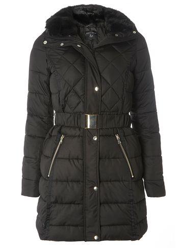 Dorothy Perkins Black Longline Belted Puffer Jacket