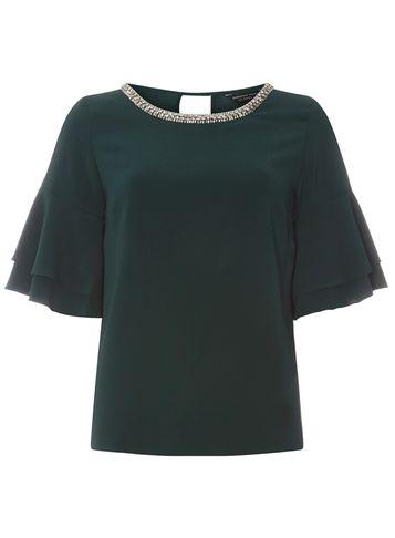 Dorothy Perkins Green Diamante Ruffle Top