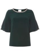 Dorothy Perkins Green Diamante Ruffle Top
