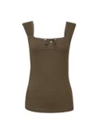 Dorothy Perkins *tall Khaki Square Neck Ribbed Top