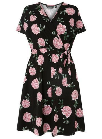Dorothy Perkins *dp Curve Black Floral Wrap Fit And Flare Dress