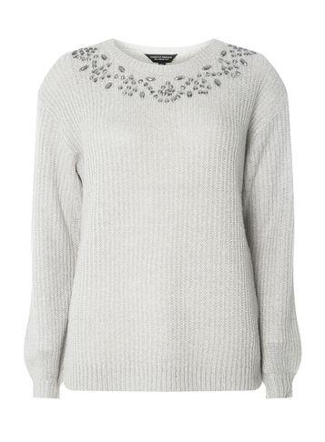 Dorothy Perkins Grey Ribbed Embellished Jumper