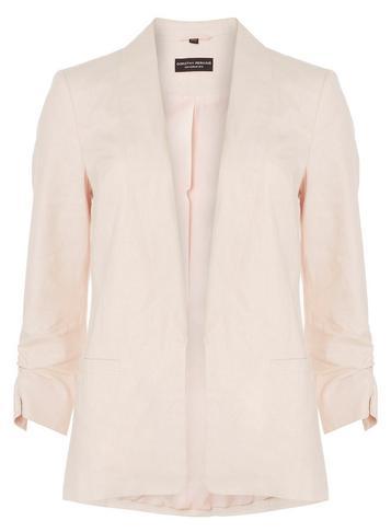 Dorothy Perkins Pink Linen Ruched Sleeve Blazer