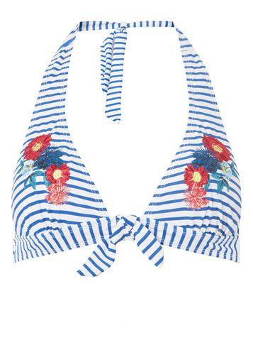 Dorothy Perkins *dp Beach Blue Striped Embroidered Bikini Top
