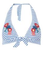 Dorothy Perkins *dp Beach Blue Striped Embroidered Bikini Top