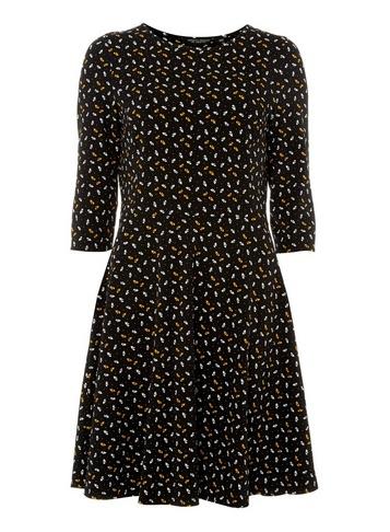 Dorothy Perkins Black Shell Print Fit And Flare Dress