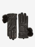 Dorothy Perkins Black Pom Pom Leather Gloves