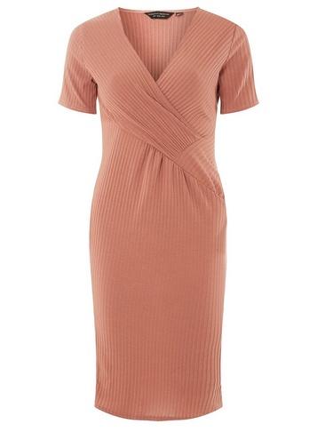 Dorothy Perkins Nude Ribbed Wrap Bodycon Dress