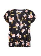 Dorothy Perkins Petite Black Floral Print Shirred Hem Top