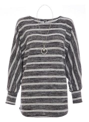 Dorothy Perkins *quiz Grey Striped Necklace Jumper