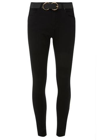 Dorothy Perkins Black Belted 'bailey' High Waisted Denim Super Skinny Fit Jeans