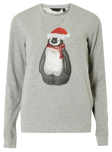 Dorothy Perkins Grey Penguin Motif Sweat Top