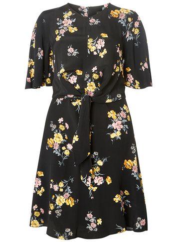Dorothy Perkins *tall Black Floral Print Knot Front Skater Dress