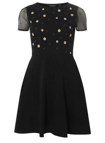 Dorothy Perkins Black Floral Mesh Fit And Flare Dress