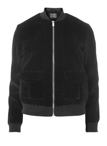 Dorothy Perkins Black Velvet Quilted Bomber Jacket