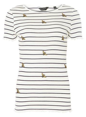 Dorothy Perkins Ivory Embroidered Lettuce Edge T-shirt
