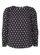 Dorothy Perkins Petite Navy Spot Frill Sleeve Blouse